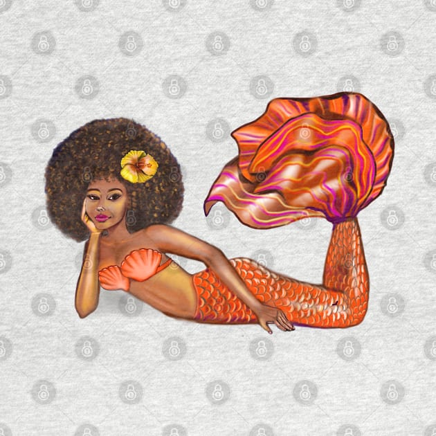 Mermaid with yellow hibiscus flower in her Afro relaxing by Artonmytee